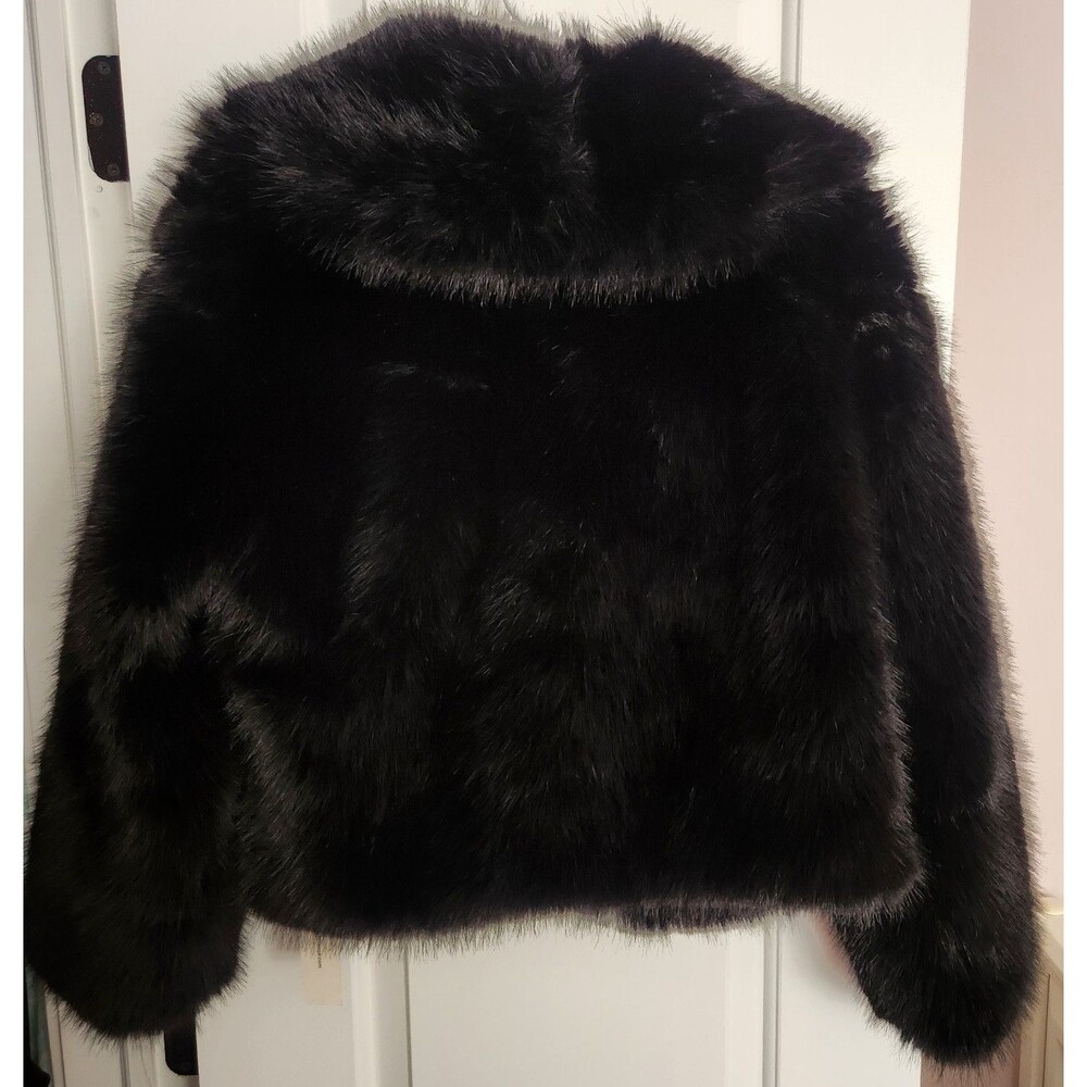 NWT Commense Black Faux Fur Jacket Cropped Plush Coat Glam Luxury Medium SOLDOUT - Picture 5 of 12
